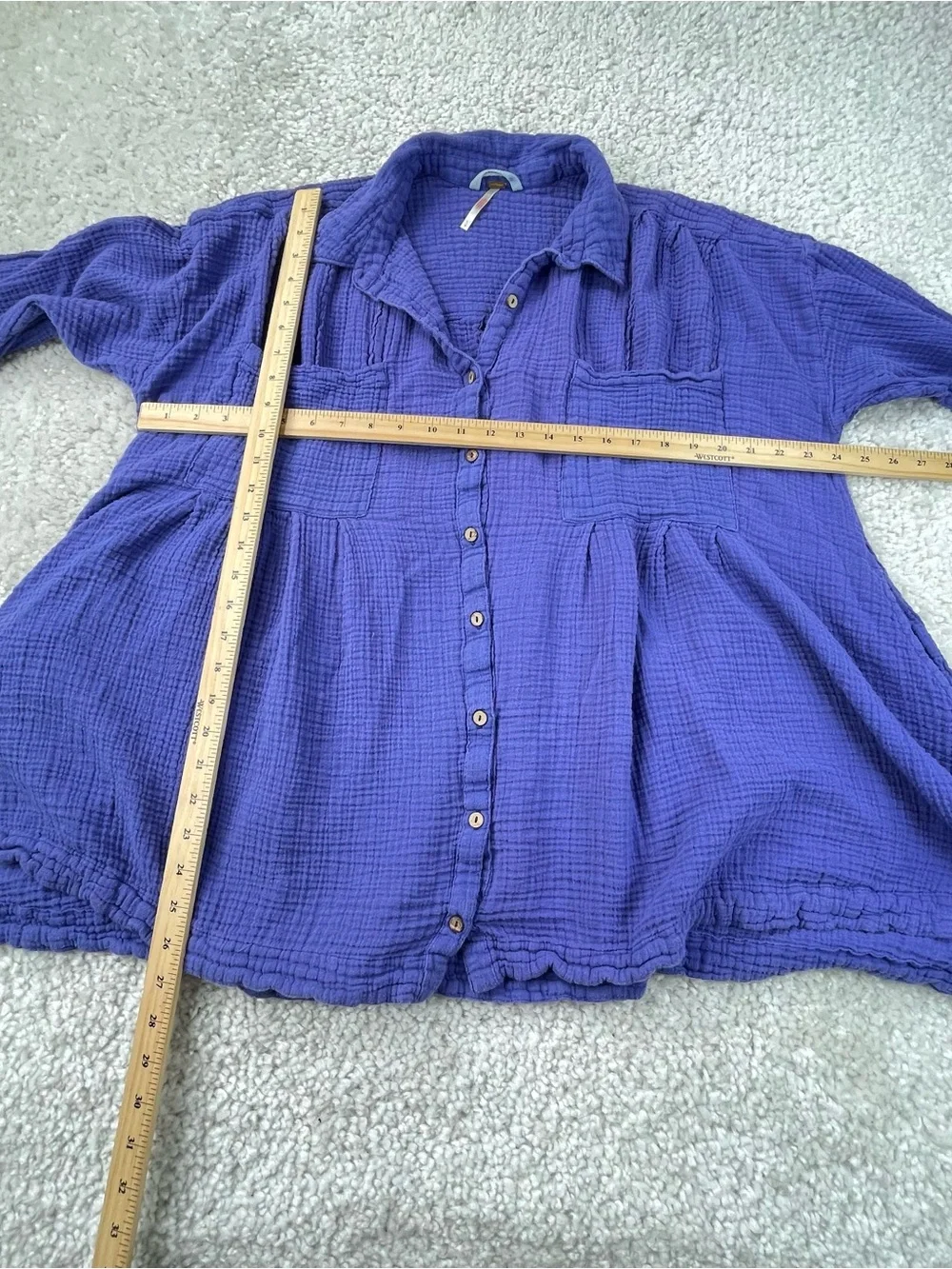 Free people purple gauze peplum top button front oversized flowy large